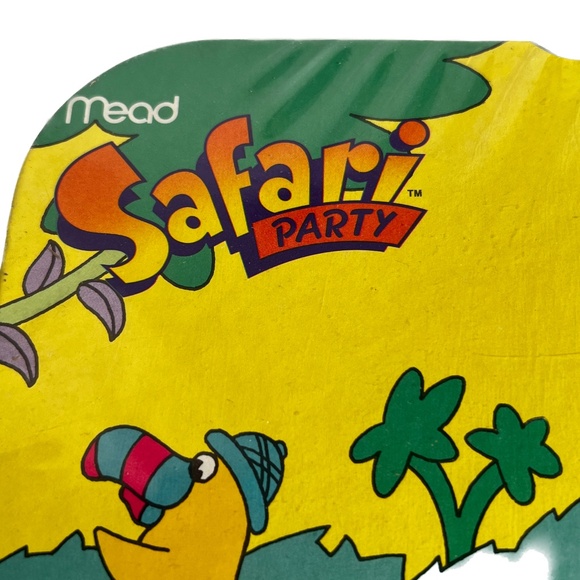 Vintage 1989 Safari Party School Folder Portfolio Mead 80s Lion Ostrich Bifold - Picture 2 of 6